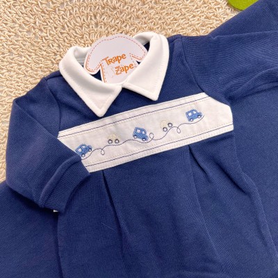 Saída de Maternidade Tricotil (Tricot 100% Algodão) - Azul Marinho Carrinhos